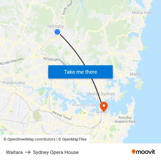 Waitara to Sydney Opera House map