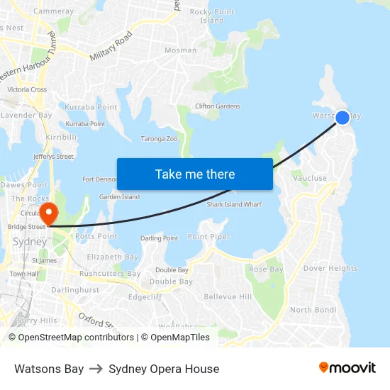 Watsons Bay to Sydney Opera House map