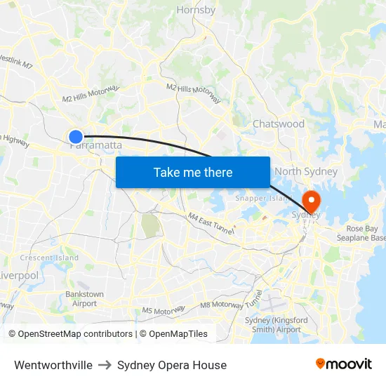 Wentworthville to Sydney Opera House map