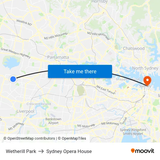 Wetherill Park to Sydney Opera House map