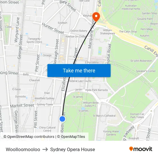 Woolloomooloo to Sydney Opera House map