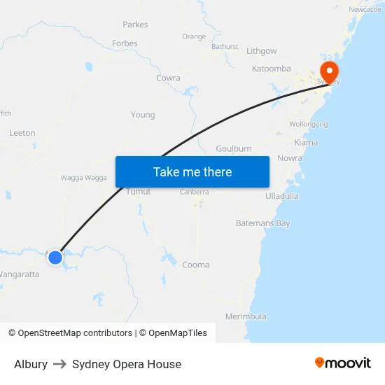 Albury to Sydney Opera House map
