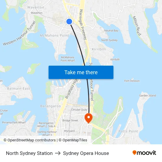 North Sydney Station to Sydney Opera House map