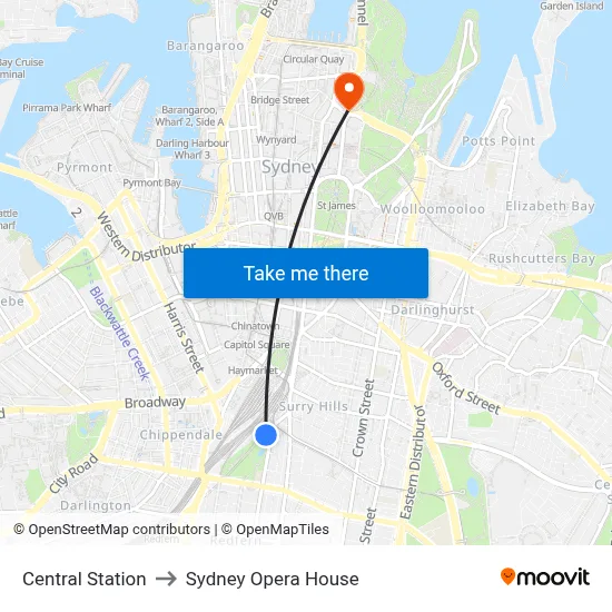 Central Station to Sydney Opera House map
