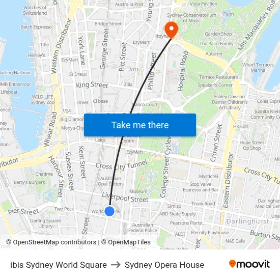 ibis Sydney World Square to Sydney Opera House map