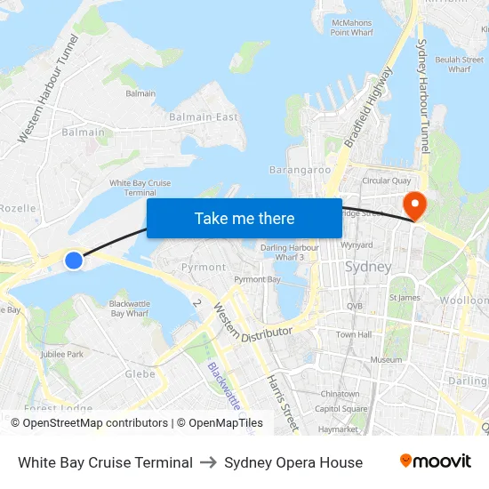 White Bay Cruise Terminal to Sydney Opera House map