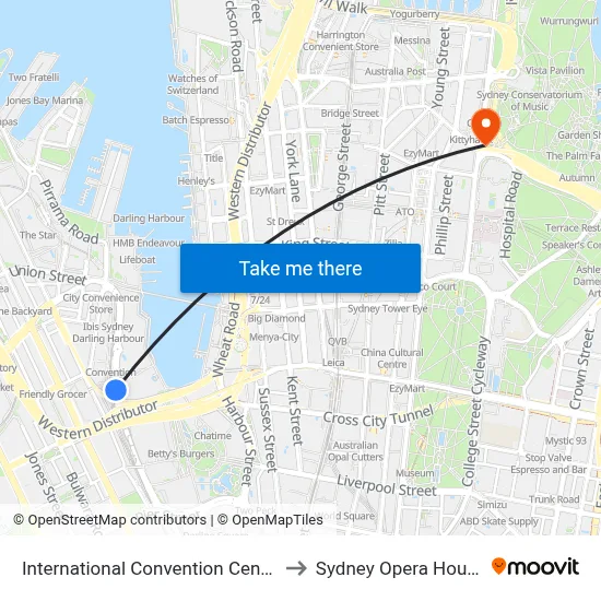 International Convention Centre to Sydney Opera House map