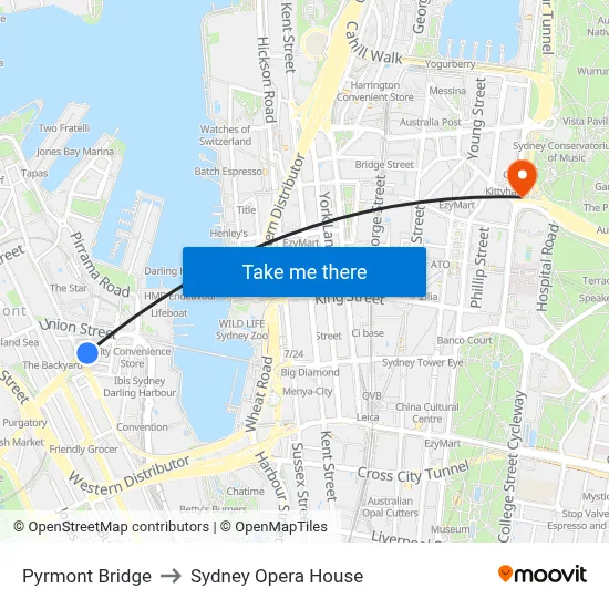 Pyrmont Bridge to Sydney Opera House map