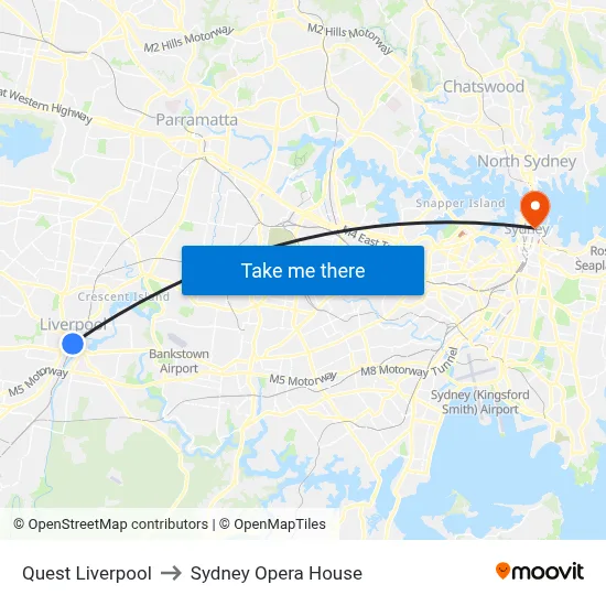 Quest Liverpool to Sydney Opera House map