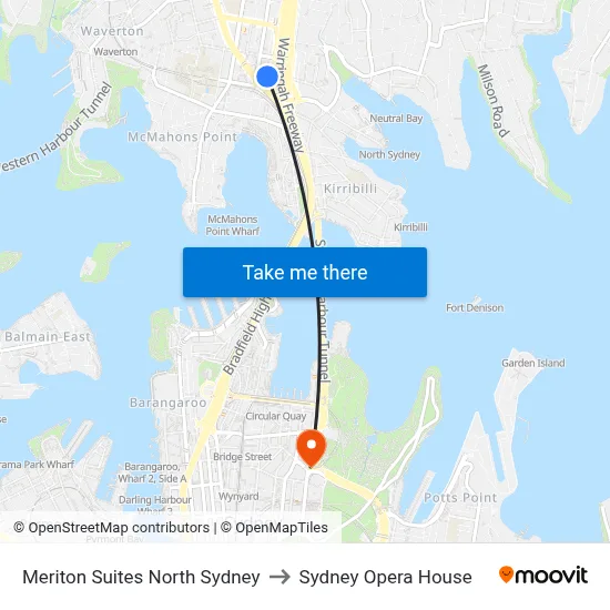 Meriton Suites North Sydney to Sydney Opera House map