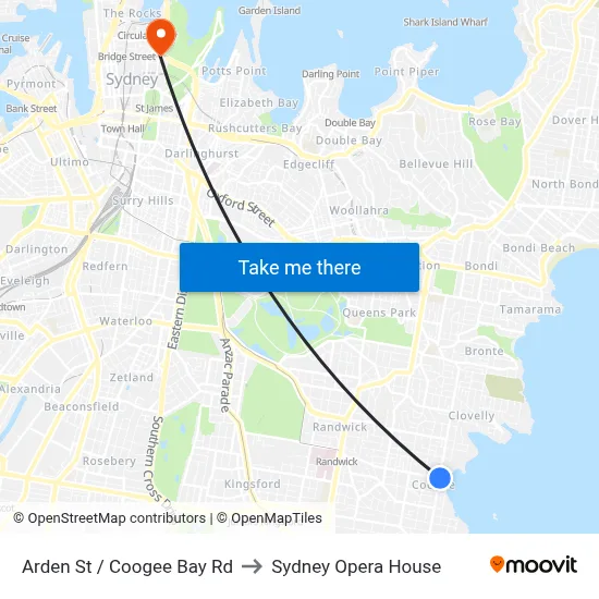 Arden St / Coogee Bay Rd to Sydney Opera House map