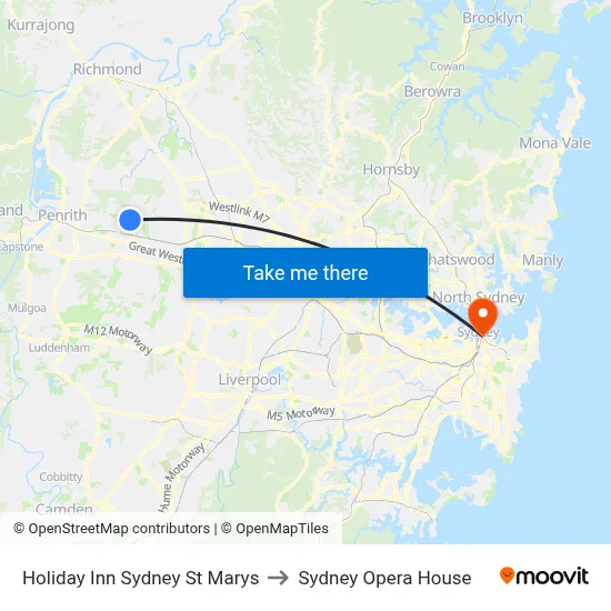 Holiday Inn Sydney St Marys to Sydney Opera House map