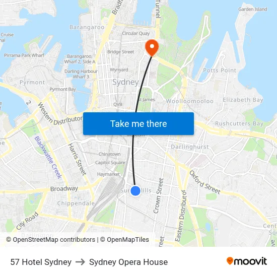 57 Hotel Sydney to Sydney Opera House map