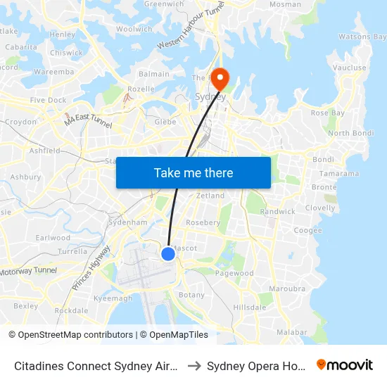 Citadines Connect Sydney Airport to Sydney Opera House map