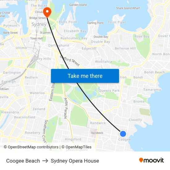 Coogee Beach to Sydney Opera House map