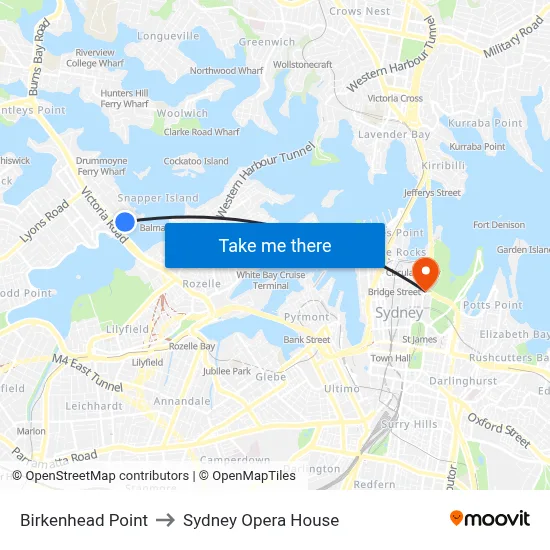 Birkenhead Point to Sydney Opera House map