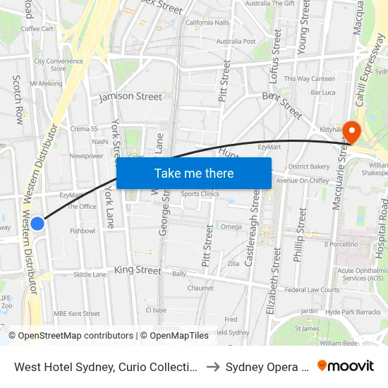 West Hotel Sydney, Curio Collection by Hilton to Sydney Opera House map