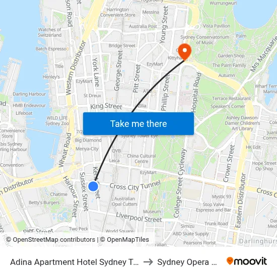 Adina Apartment Hotel Sydney Town Hall to Sydney Opera House map