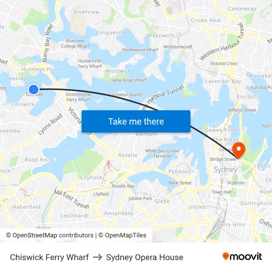Chiswick Ferry Wharf to Sydney Opera House map