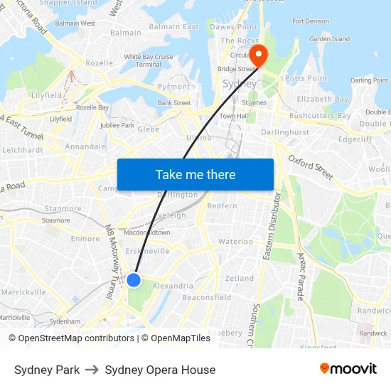 Sydney Park to Sydney Opera House map