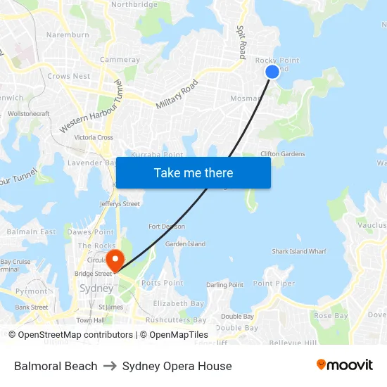 Balmoral Beach to Sydney Opera House map