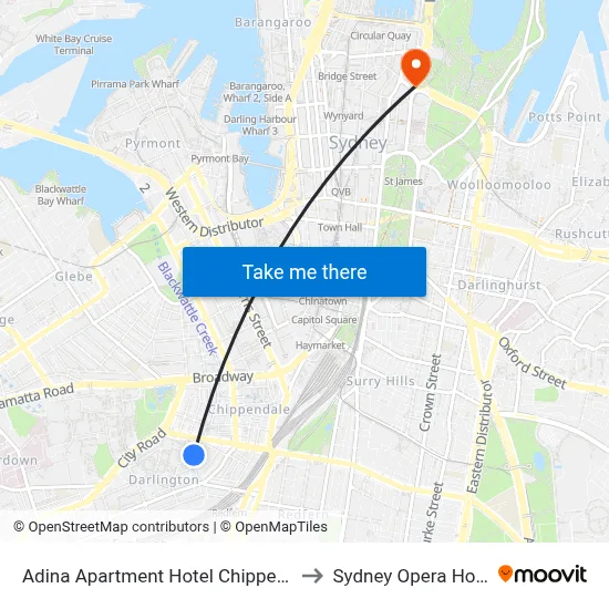 Adina Apartment Hotel Chippendale to Sydney Opera House map