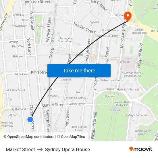 Market Street to Sydney Opera House map