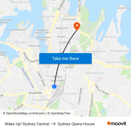 Wake Up! Sydney Central to Sydney Opera House map