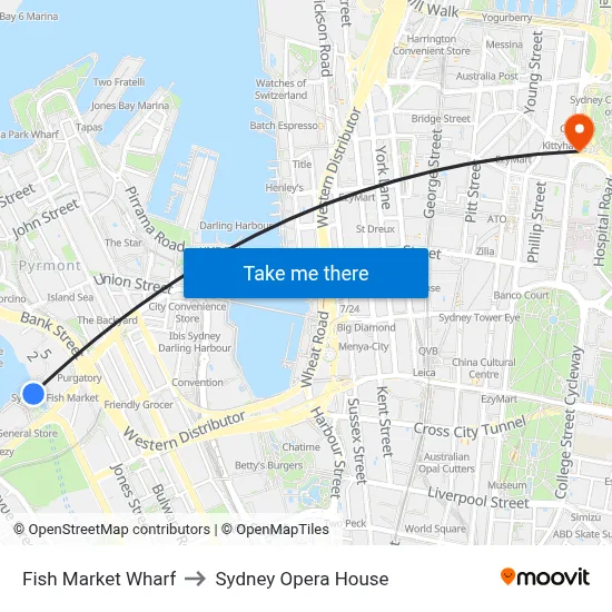 Fish Market Wharf to Sydney Opera House map