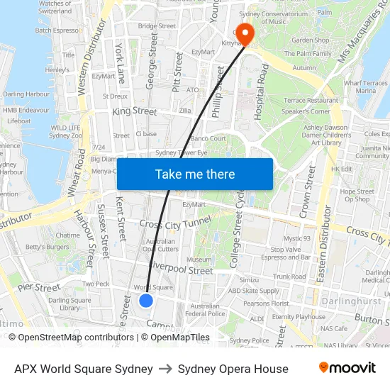 APX World Square Sydney to Sydney Opera House map