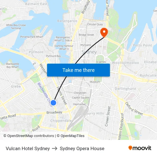 Vulcan Hotel Sydney to Sydney Opera House map