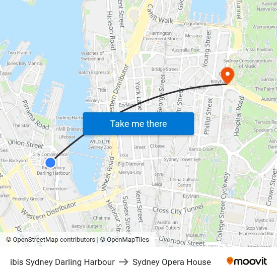 ibis Sydney Darling Harbour to Sydney Opera House map