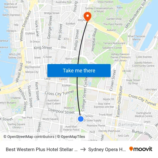 Best Western Plus Hotel Stellar Sydney to Sydney Opera House map