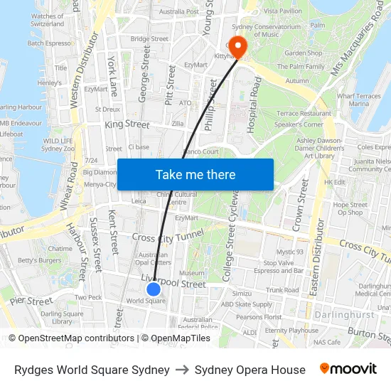 Rydges World Square Sydney to Sydney Opera House map