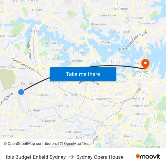 ibis Budget Enfield Sydney to Sydney Opera House map