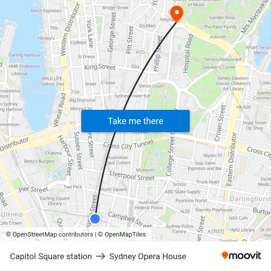 Capitol Square station to Sydney Opera House map