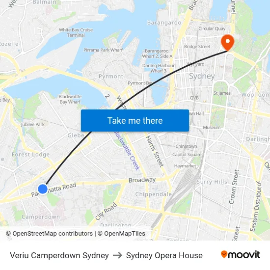 Veriu Camperdown Sydney to Sydney Opera House map