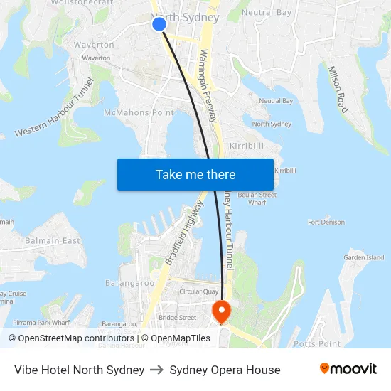 Vibe Hotel North Sydney to Sydney Opera House map