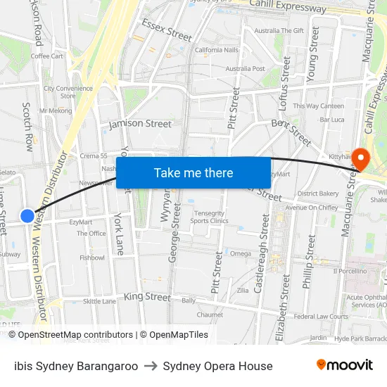 ibis Sydney Barangaroo to Sydney Opera House map
