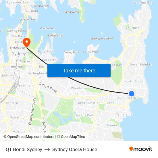QT Bondi Sydney to Sydney Opera House map