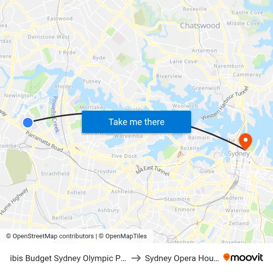 ibis Budget Sydney Olympic Park to Sydney Opera House map