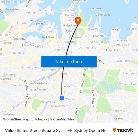 Value Suites Green Square Sydney to Sydney Opera House map