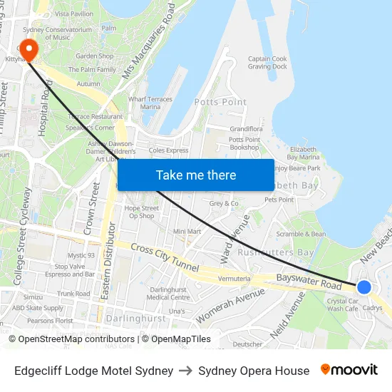 Edgecliff Lodge Motel Sydney to Sydney Opera House map