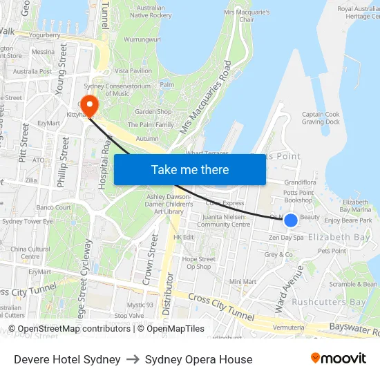 Devere Hotel Sydney to Sydney Opera House map