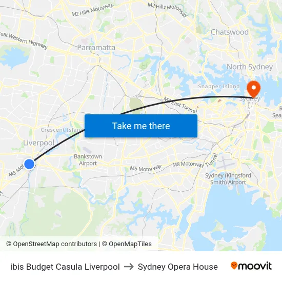 ibis Budget Casula Liverpool to Sydney Opera House map
