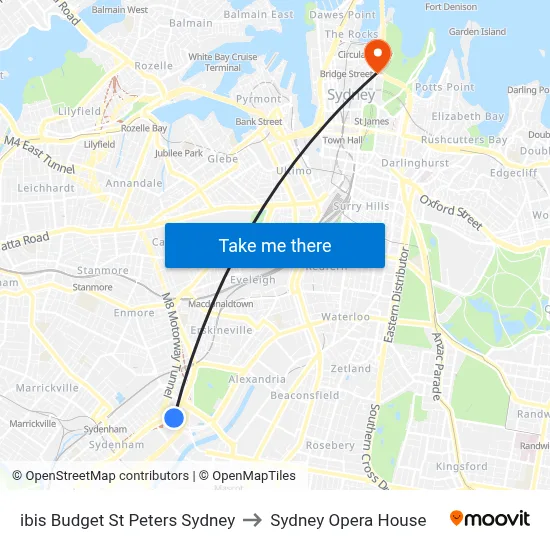 ibis Budget St Peters Sydney to Sydney Opera House map