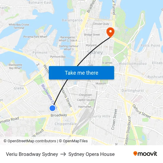 Veriu Broadway Sydney to Sydney Opera House map