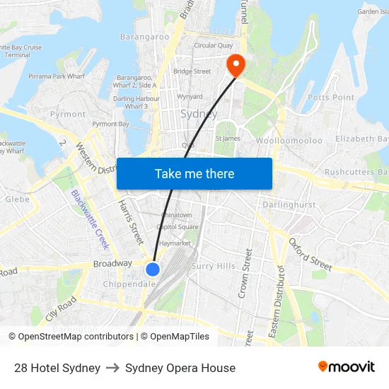 28 Hotel Sydney to Sydney Opera House map
