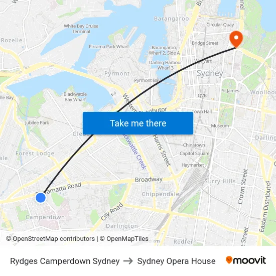 Rydges Camperdown Sydney to Sydney Opera House map