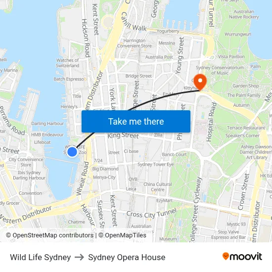 Wild Life Sydney to Sydney Opera House map
